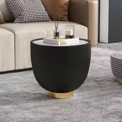 DANBIYIN | Nordic Luxury Circular Leather & Porcelain Tile Coffee Table