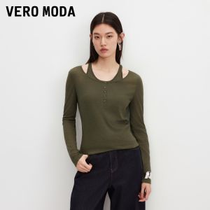 Vero Moda | Áo thun Smart Casual phối màu thắt eo trang trí nút tôn dáng