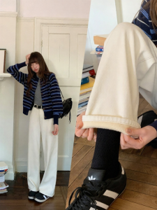 NIHAOKANONG | Quần Jeans Trắng Lót Nỉ Cho Phụ Nữ