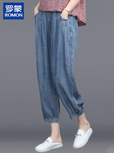 Romon Mom ฤดูร้อน ทันสมัย กางเกงยีนส์ สูง เอว ลำลอง หลวม กางเกง บาง โพลีเอสเตอร์ ไฟเบอร์ 95% อื่นๆ 5% สีบริสุทธิ์สันทนาการ กางเกงขายาว