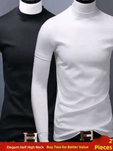 Modale Cotton Short Sleeve T-Shirt Mens Half High Collar Slim Fit Ice Silk High Elasticity Half Sleeve Body Shirt Summer Cool Feeling