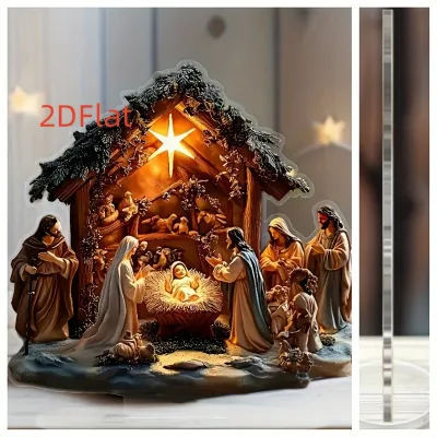 Easter Nativity Scene Figurine Tabletop Decor Nativity Figurine 2D Acrylic Desk Ornament Decration Church Holiday Christmas Gift