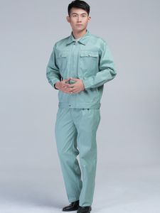 ชุดทำงานในฤดูใบไม้ร่วงและฤดูหนาวชุดแขนยาวสำหรับผู้ชายและผู้หญิงผ้าสีเขียวถั่วโพลีเอสเตอร์42ชิ้นกางเกงสีเขียวอ่อนสั่งทำจากผ้าฝ้ายสีล้วน