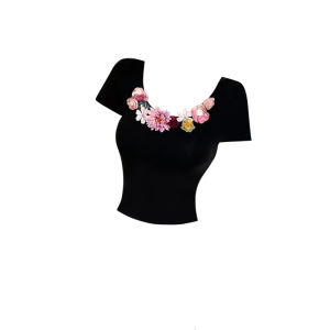 Hela Womens Sweet and Spicy Design Stereoscopic Flower Short Sleeve Summer 2024 Sequin Embellished Bodycon Dress Set