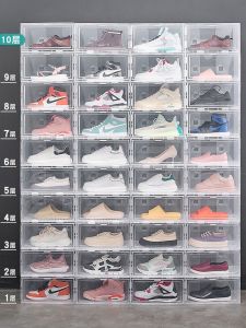 กล่องรองเท้าพลาสติกใสพร้อมลิ้นชักแบบดึง โซลูชันการจัดเก็บสไตล์สแกนดิเนเวียสําหรับชั้นวางรองเท้าแบบเรียบง่ายหอพัก