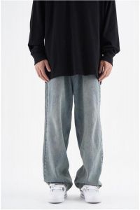 Retro Faded Denim Jeans Oversize Loose Wide Leg Pants Mens Casual Straight Cut Antimicrobial Water Washed Jeans for Teens