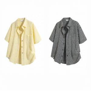 izzue | Fashion Casual Plaid Short Sleeve Shirt Thin Summer Loosely Designed