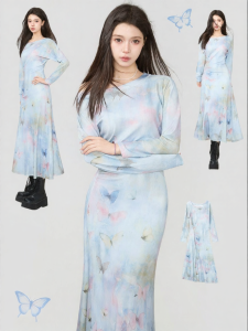KEIKO | Butterfly Print Slimming Elastic Waisted Fall Vacation Style Dress