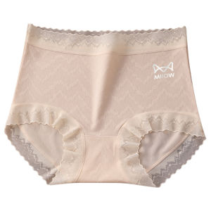 Quần lót ren MiiOW cho nữ làm bằng lụa tơ tằm cao cấp kháng khuẩn tam giác cạp cao