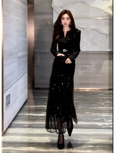 SHANGSHA | Chic Sophisticated Glamour French Ladylike High-end Formal Occasion Sequin Suit Dress