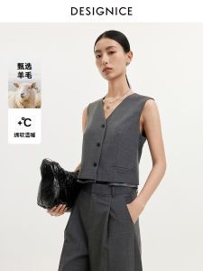 Designice Grey V-Neck Suit Jacket Vest 2025 Spring Autumn Commute Fashionable Sleeveless Womens Top Quality Polyester Blend