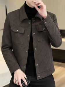 HENGYUANXIANG | เสื้อแจ็คเก็ตผ้าขนสัตว์หนาสำหรับผู้ชาย ทรงหลวม ปกเสื้อแบบสวมหัว ปกติ แขนยาว ปกติ เสื้อคลุมกันหนาว ฤดูใบไม้ร่วง/ฤดูหนาว