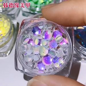 1 Set Ornamen Berlian Imitasi Bentuk Bulat Untuk Dekorasi Nail Art 3D Flexible DIY