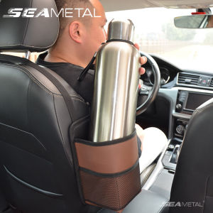 SEAMETAL Car Seat Side Storage Box Hanging Water Cup Holder Leather Auto Storage Bag Organizers
