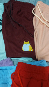 MGKT Waffle Short Shorts Cut3 Cat with Pocket Both Side Assorted Cut3 Cats Summer Cotton Slim Fit Drawstring Closure Comfortable Everyday Wear Chic Cotton Elasticated Waist Mid-Length Shorts for Women - Regular Fit Plain Design