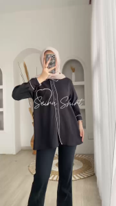 SEIRA SHIRT - FLOTTILICIOUS / Baju Kemeja Wanita Cantik List love Polos Temurah Style Fashion Oufit Korean