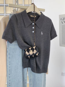 DVDK | Polo Collar Ice Silk Knit Short Sleeve T-Shirt Slim Fit Versatile Blouse