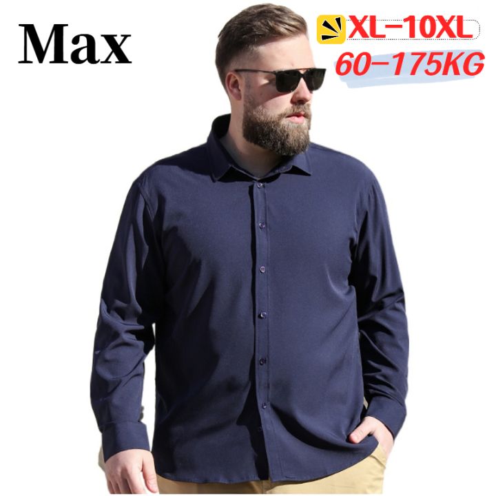 Plus Size XL-10XL Men's Shirt Loose Plain Shirt-collar Long Sleeve Top ...