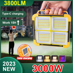 3000W LED Camping Light USB Rechargeable Lamp Portable Outdoor Solar Tent Lamp IPX66 Camping Lanterns Work Night Fair Floodlight