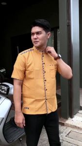 okta jenna - Baju koko pria terbaru 2024 - koko lengan pendek kombinasi batik motif FADHILL terkini Kekinian