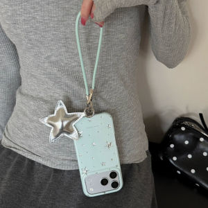 ZHOUJIANG | Diverse iPhone Models Phone Case Hang Rope Mint Green Stars Design Unique Style Anti-drop Silicone