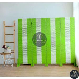 Pembatas Ruangan Rotan Sintetis Hijau Putih Hijau Pintu 4