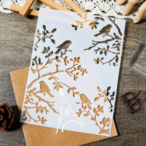 1PC 11.7inch Bird on Branch Stencil for DIY Wall Journal Painting Decoration
