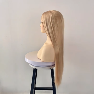 65CM White Gold Wig Long Straight Hair Wig for Women Invisible Wig with Breathable Hair Net Hair Wig for Cos Daily