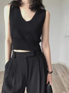 Elegant Sleeveless V-Neck Slim Fit Knit Vest Womens Clothes