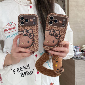 Cute Leopard Print Hello Kitty Full Lens Protection Phone Case For iphone 17Pro 16 15 14 17 Pro Max Shockproof Cover With Lanyad