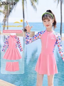 Childrens One-Piece Swimsuit Princess Style Sun Protection Swimming Costume 2023 New Summer Design Girls Fitness Swimwear