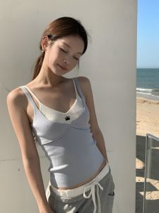 YUEZHONGWEI | Áo Camisole Thiết Kế Tạo Lớp Màu Sắc Slim Fit Thời Trang