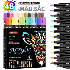 Bộ 48 Bút Vẽ Acrylic Nhiều Màu Đầu Kép Đầu Nhỏ Và Đầu Cọ Dùng Cho Nghệ Thuật DIY Trên Đá Gỗ Vải Bố