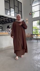 Setelan Wanita Muslim Jumbo TIROSE SET LD 130 XXXL OOTD Lebaran Syari Dewasa Pesta Hitam Maxi Muslim