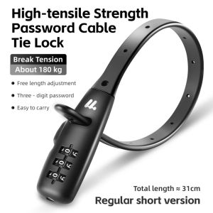 WEST BIKING Portable Bicycle Lock Cable Tie Zinc Alloy Password Lock Anti-Theft Bike Helmet Lock Freely Adjustable Rope Lock