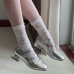 Giày Mary Jane mũi vuông hai quai ngang cao 4cm giày búp bê đế dày phối khóa cài xinh