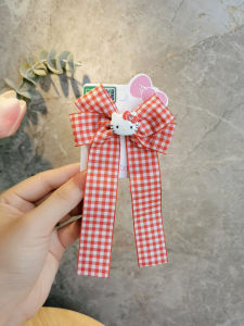 Hello Kitty คลิปผมลายสก็อตสีแดง โบว์ผีเสื้อ คลิปปากเป็ด คลิปผมเจ้าหญิง สไตล์ญี่ปุ่น คลิปผมผ้าฝ้าย สำหรับเด็กผู้หญิง