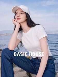 Basic House | Silk Blend White Round Neck T-shirt