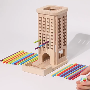 Wooden Sticks Dice Board Colorful Draw Wooden Stick Game 3-in-1 Wooden Puzzle Leaning Tower Of Pisa