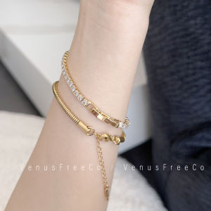 Daily Luxurious 18K Gold Plated Sparkling Full Diamond High Color Retention Buckle Thickened Snake Bone Bracelet Simple Stackable