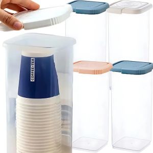 Large Disposable Cup Storage Box with Lid for Tea Room Bar Counter Organizer Disposable Cup Straw Holder Self Stackable Container