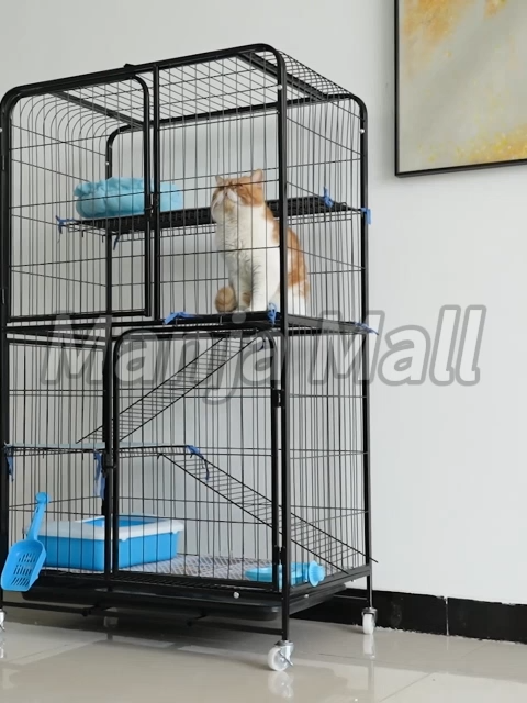 Manja Mall Foldable Cat Cages Kapasiti besar Pet Cages for Dogs Bold Metal with Wheels Multiple Platforms Sangkar Kucing Anjing Mudah alih dan menjimatkan ruang
