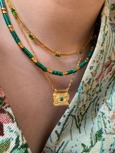 CAFFTI | High-end Retro Green Malachite Natural Stone Sweater Necklace
