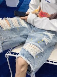 Quần Short Denim Rách Cho Nam Mùa Hè 2024 Quần Ngắn Đến Đầu Gối Thiết Kế Tối Giản Tốt Đẹp Thời Trang Thương Hiệu Quần Áo Nam