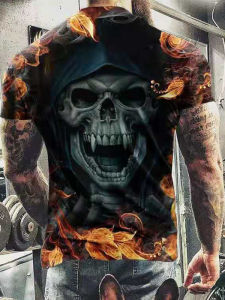 Slim Fit Casual round Neck Printed T-Shirt Short Sleeve Youth Popular Summer Fast Dry Fabric 3D Effect Design for Teens