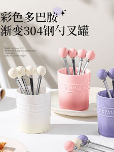 Dopamine Creative Fruit Fork High Aesthetic Cake Fork Dessert Fork Stainless Steel Fork with Storage Canister Home Use