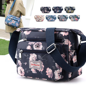 กระเป๋าผ้า Nylon Casual Crossbody Waterproof Large Capacity Travel Womens Bag Moms Trendy Backpack Zipper Closure Fashionable Floral Pattern