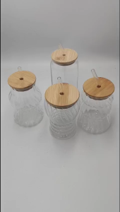 Set Ly Thủy Tinh Nắp Gỗ Kèm Ống Hút Uống Matcha Cà Phê Detox Phong Cách Home Cafe Trang Trí Quán
