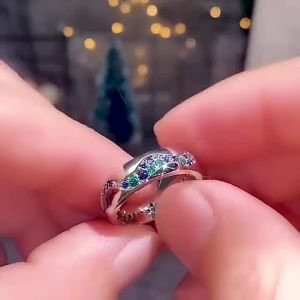 Huitan Vintage Rings Full Paved Green/Blue CZ Stone Luxury Band Womens Ring Party Anniversary Birthday Gift for Mom New Jewelry