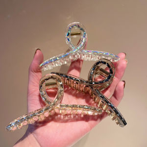 Large Size Shark Hair Clip Womens Fashion Crystal Hair Accessories Transparent Simple Design Korean Style Gemstone Embedded